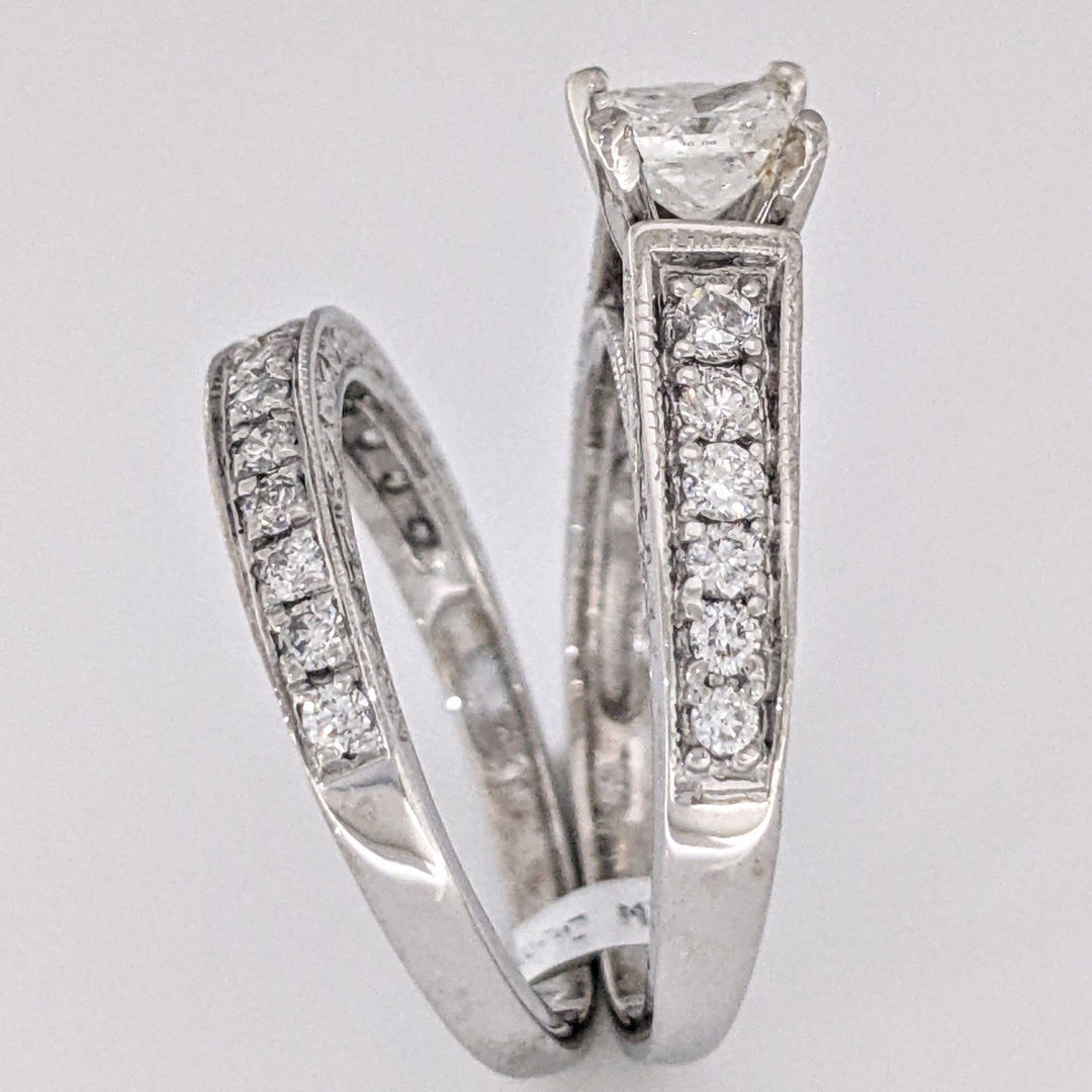 14K WHITE 1.04 CARAT TOTAL WEIGHT I2 G DIAMOND PRINCESS CUT WITH (27) MELEE RING/ BAND ESTATE SET 5.9 GRAMS