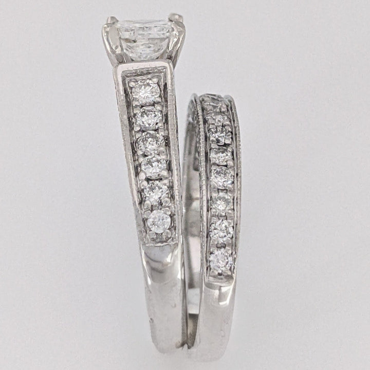 14K WHITE 1.04 CARAT TOTAL WEIGHT I2 G DIAMOND PRINCESS CUT WITH (27) MELEE RING/ BAND ESTATE SET 5.9 GRAMS