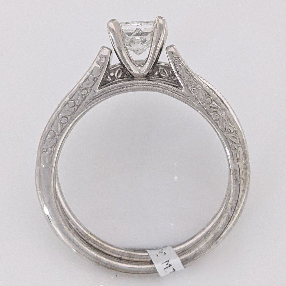 14K WHITE 1.04 CARAT TOTAL WEIGHT I2 G DIAMOND PRINCESS CUT WITH (27) MELEE RING/ BAND ESTATE SET 5.9 GRAMS