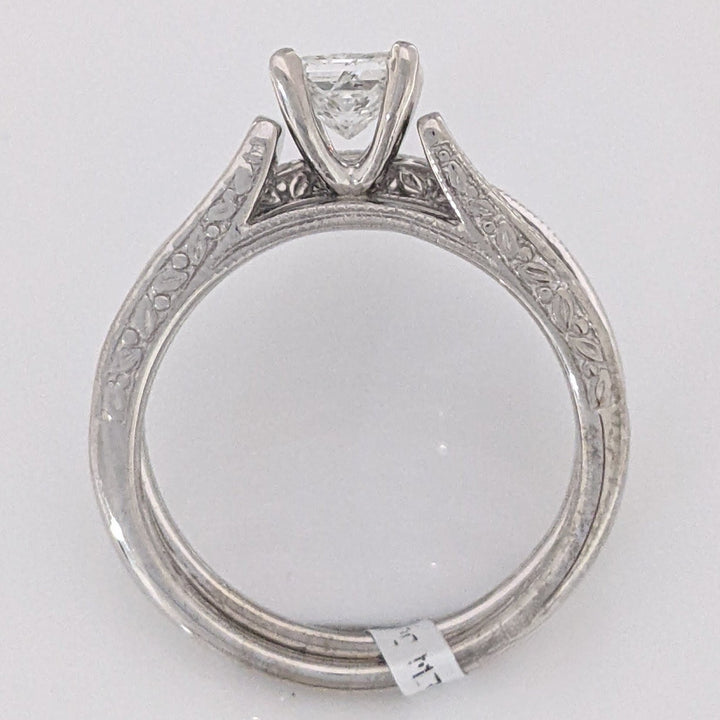 14K WHITE 1.04 CARAT TOTAL WEIGHT I2 G DIAMOND PRINCESS CUT WITH (27) MELEE RING/ BAND ESTATE SET 5.9 GRAMS