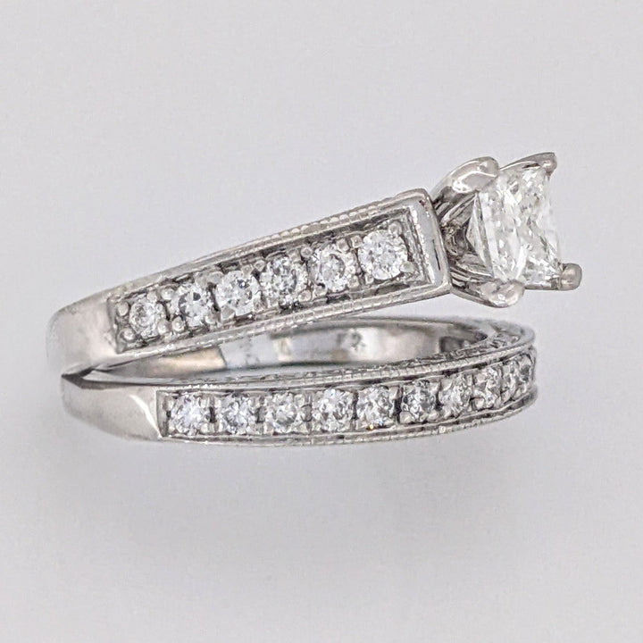 14K WHITE 1.04 CARAT TOTAL WEIGHT I2 G DIAMOND PRINCESS CUT WITH (27) MELEE RING/ BAND ESTATE SET 5.9 GRAMS