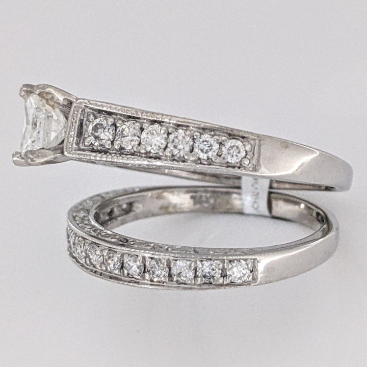 14K WHITE 1.04 CARAT TOTAL WEIGHT I2 G DIAMOND PRINCESS CUT WITH (27) MELEE RING/ BAND ESTATE SET 5.9 GRAMS