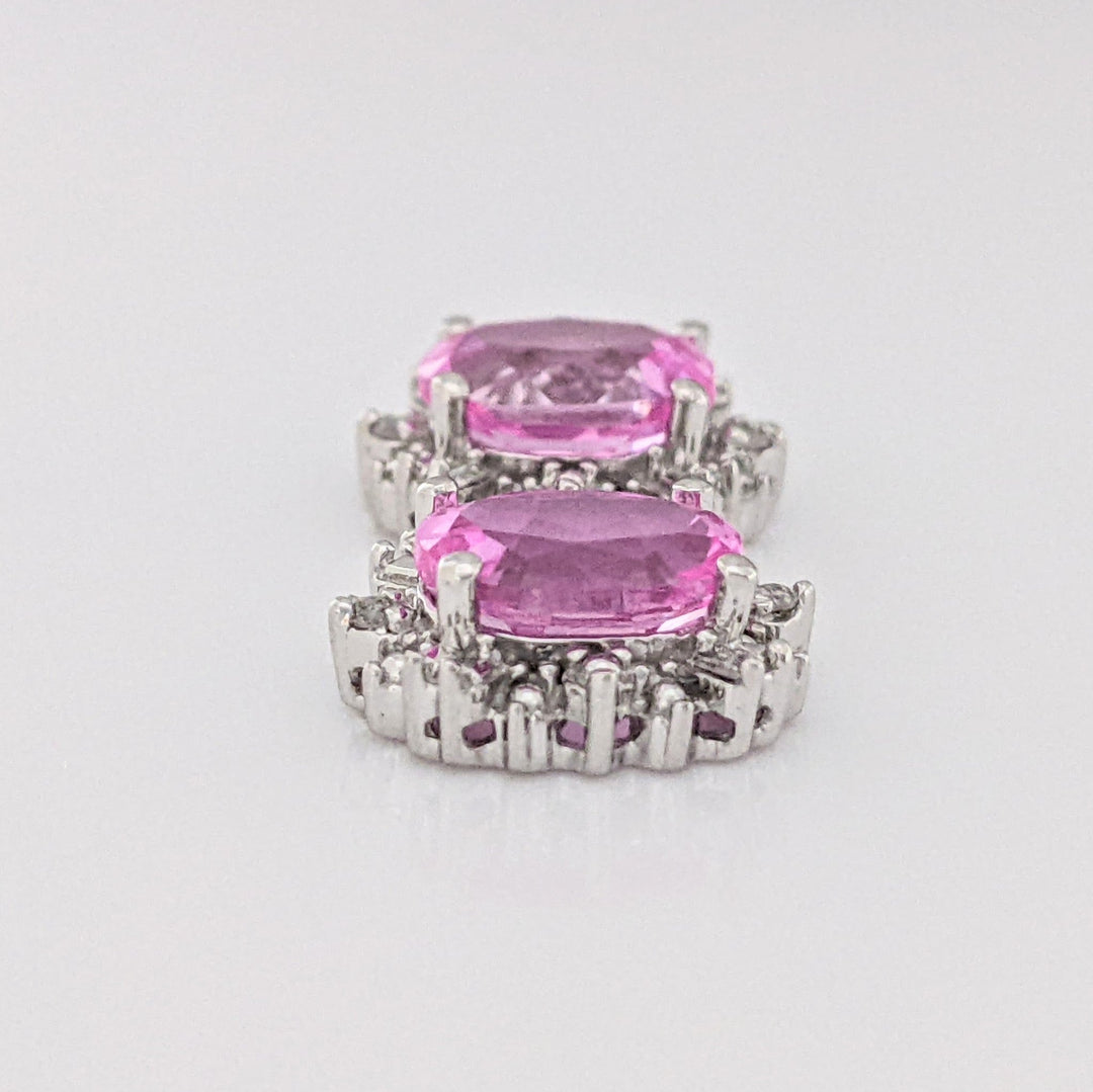 10K WHITE LAB-CREATED PINK SAPPHIRE OVAL 6X8 WITH (8) MELEE ESTATE EARRINGS 2.7 GRAMS