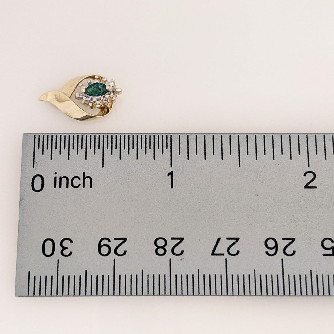 14K EMERALD MARQUISE 2.5X5 WITH (12) MELEE ESTATE EARRINGS 2.5 GRAMS