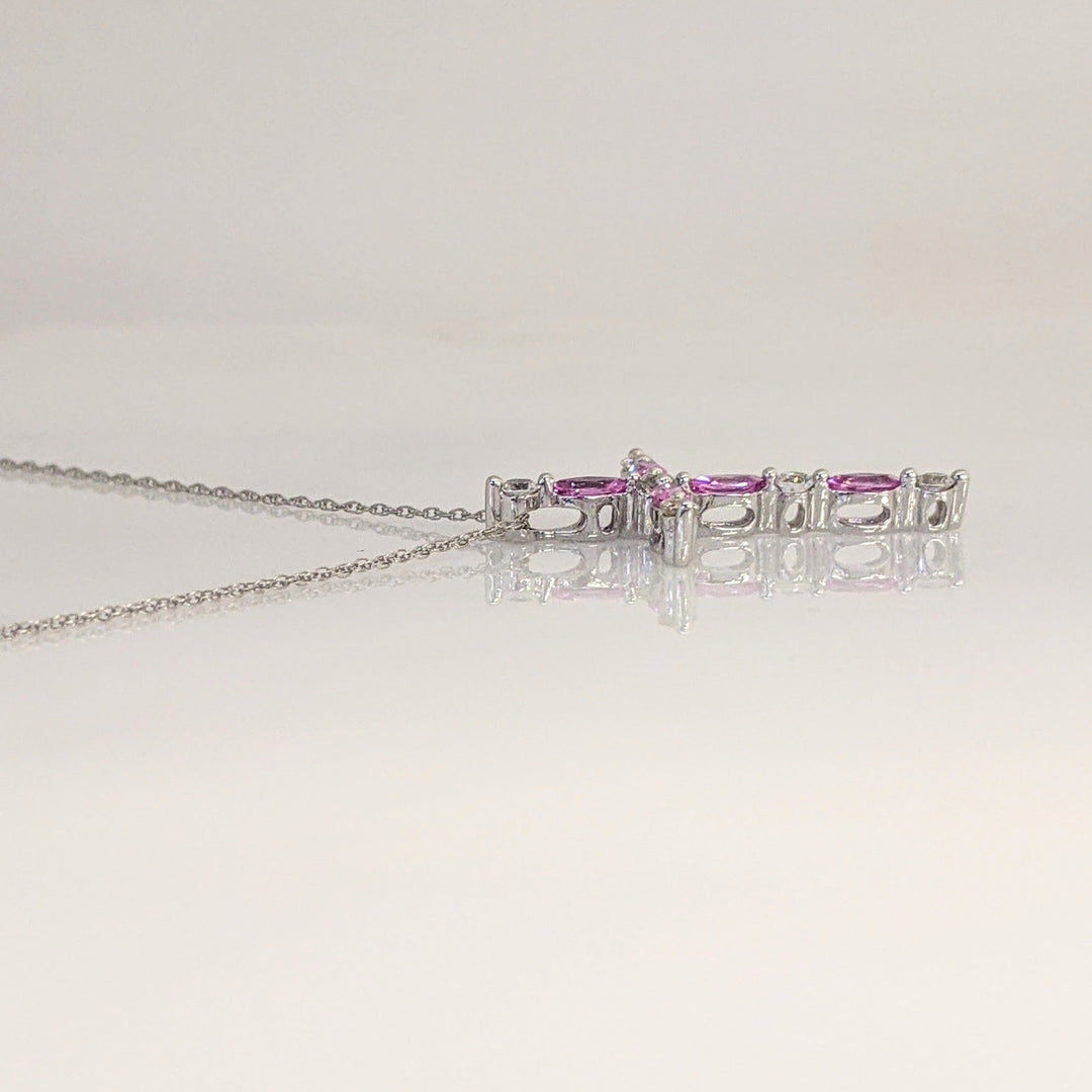 10K WHITE PINK/WHITE SAPPHIRE ESTATE CROSS PENDANT & CHAIN 2.7 GRAMS