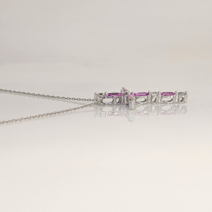 10K WHITE PINK/WHITE SAPPHIRE ESTATE CROSS PENDANT & CHAIN 2.7 GRAMS