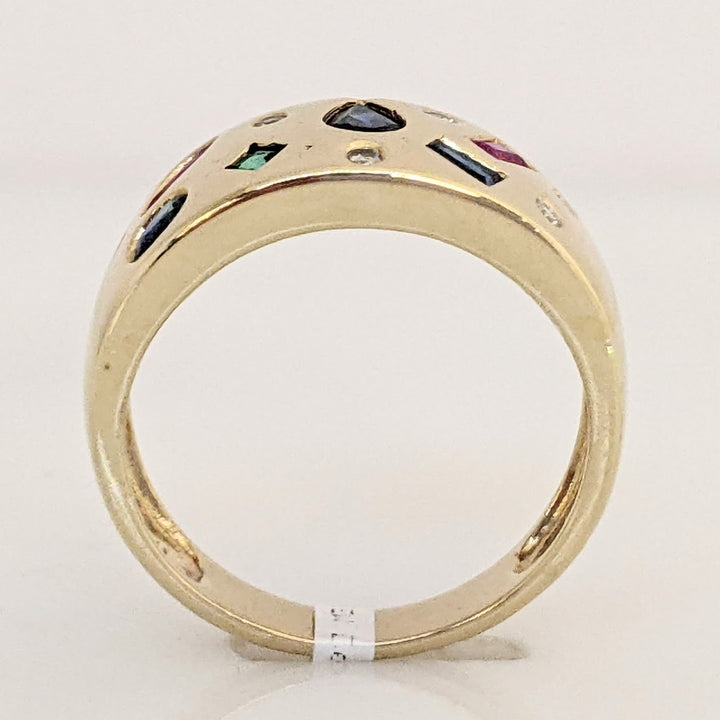 14K SAPPHIRE, RUBY, EMERALD WITH (6) MELEE FLUSH SET ESTATE BAND 4.9 GRAMS