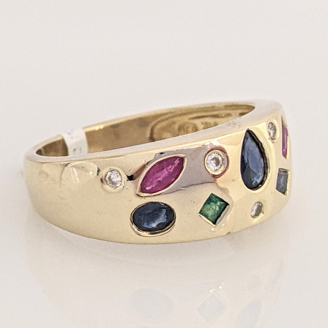 14K SAPPHIRE, RUBY, EMERALD WITH (6) MELEE FLUSH SET ESTATE BAND 4.9 GRAMS
