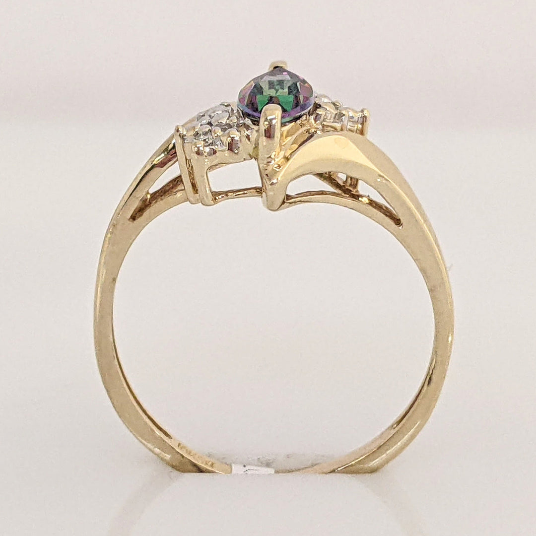 10K MYSTIC TOPAZ MARQUISE 4X8 WITH MELEE ESTATE RING 1.9 GRAMS