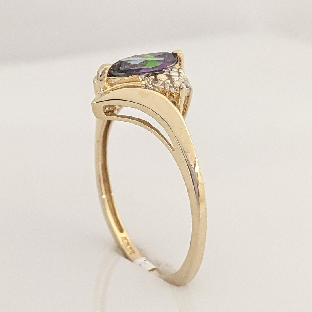 10K MYSTIC TOPAZ MARQUISE 4X8 WITH MELEE ESTATE RING 1.9 GRAMS