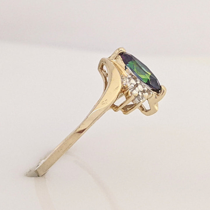 10K MYSTIC TOPAZ MARQUISE 4X8 WITH MELEE ESTATE RING 1.9 GRAMS
