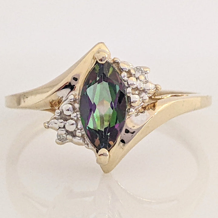 10K MYSTIC TOPAZ MARQUISE 4X8 WITH MELEE ESTATE RING 1.9 GRAMS