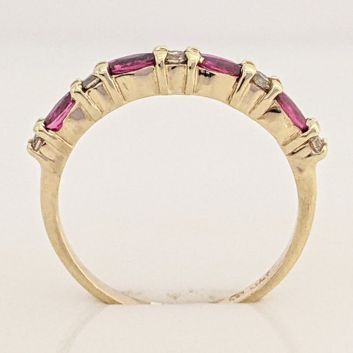 14K RUBY MARQUISE (4) 2X3 WITH (5) MELEE ESTATE BAND 1.5 GRAMS