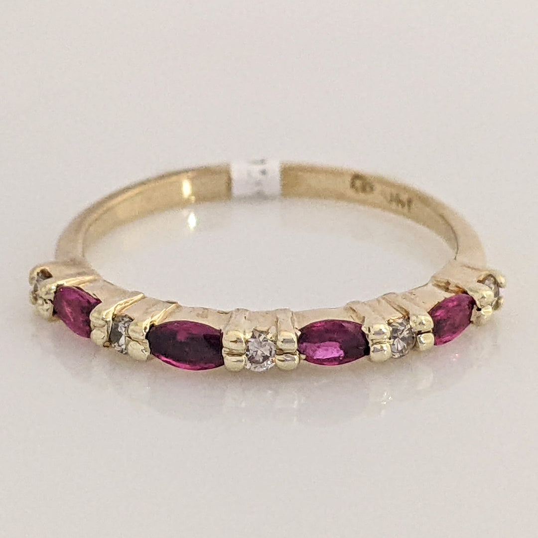 14K RUBY MARQUISE (4) 2X3 WITH (5) MELEE ESTATE BAND 1.5 GRAMS