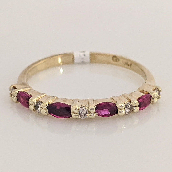 14K RUBY MARQUISE (4) 2X3 WITH (5) MELEE ESTATE BAND 1.5 GRAMS