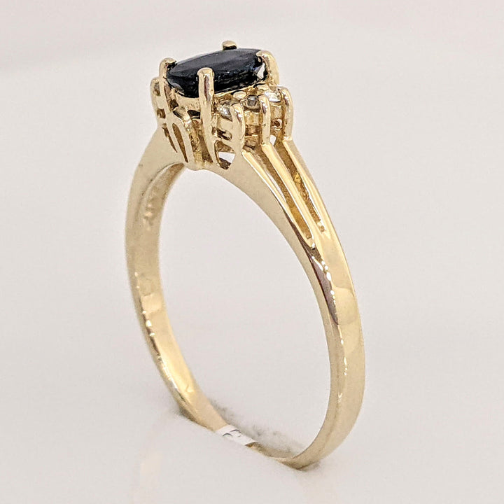 14K SAPPHIRE OVAL 4X6 WITH (6) MELEE ESTATE RING 2.3 GRAMS