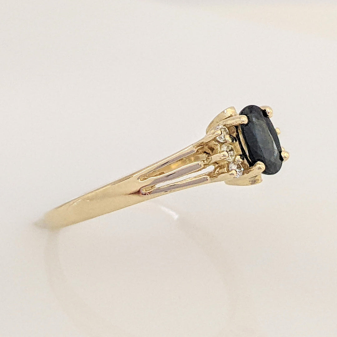 14K SAPPHIRE OVAL 4X6 WITH (6) MELEE ESTATE RING 2.3 GRAMS