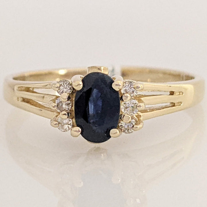 14K SAPPHIRE OVAL 4X6 WITH (6) MELEE ESTATE RING 2.3 GRAMS