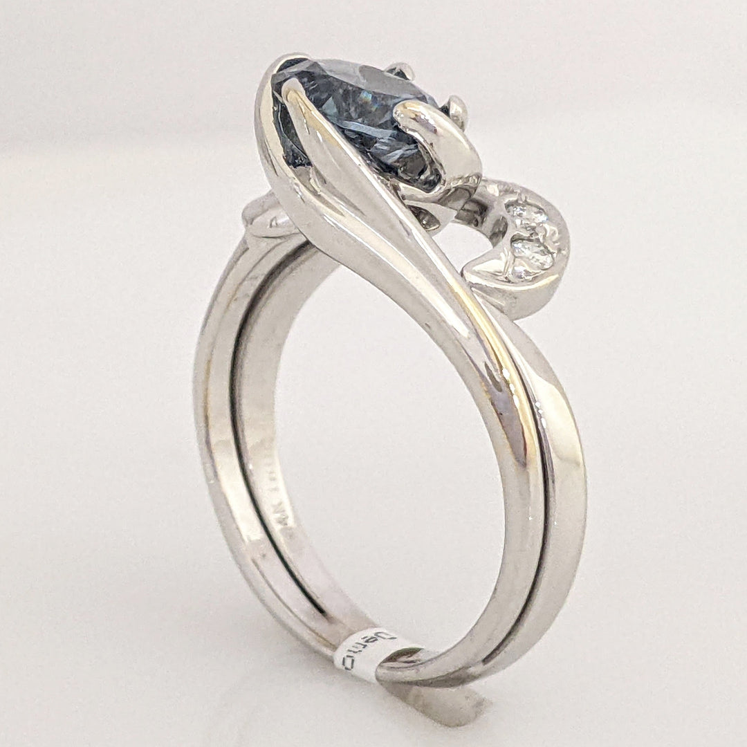14K/ 10K BLUE TOPAZ ROUND 7MM WITH .10 DIAMOND TOTAL WEIGHT CURVED ESTATE RING/ BAND SET 4.5 GRAMS