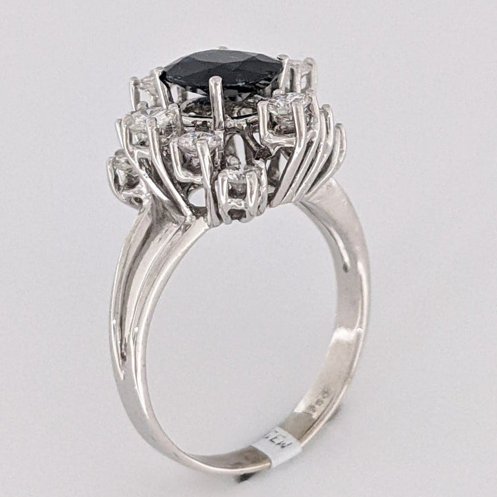 18K WHITE SAPPHIRE OVAL 6X8 WITH .76 DIAMOND TOTAL WEIGHT (12) ROUND ESTATE CLUSTER RING 4.0 GRAMS