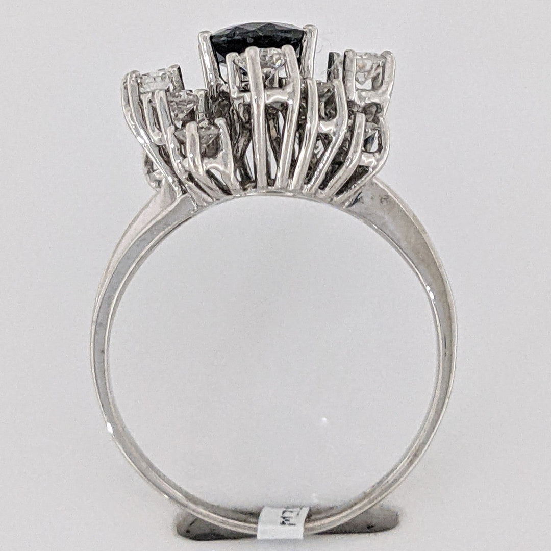 18K WHITE SAPPHIRE OVAL 6X8 WITH .76 DIAMOND TOTAL WEIGHT (12) ROUND ESTATE CLUSTER RING 4.0 GRAMS