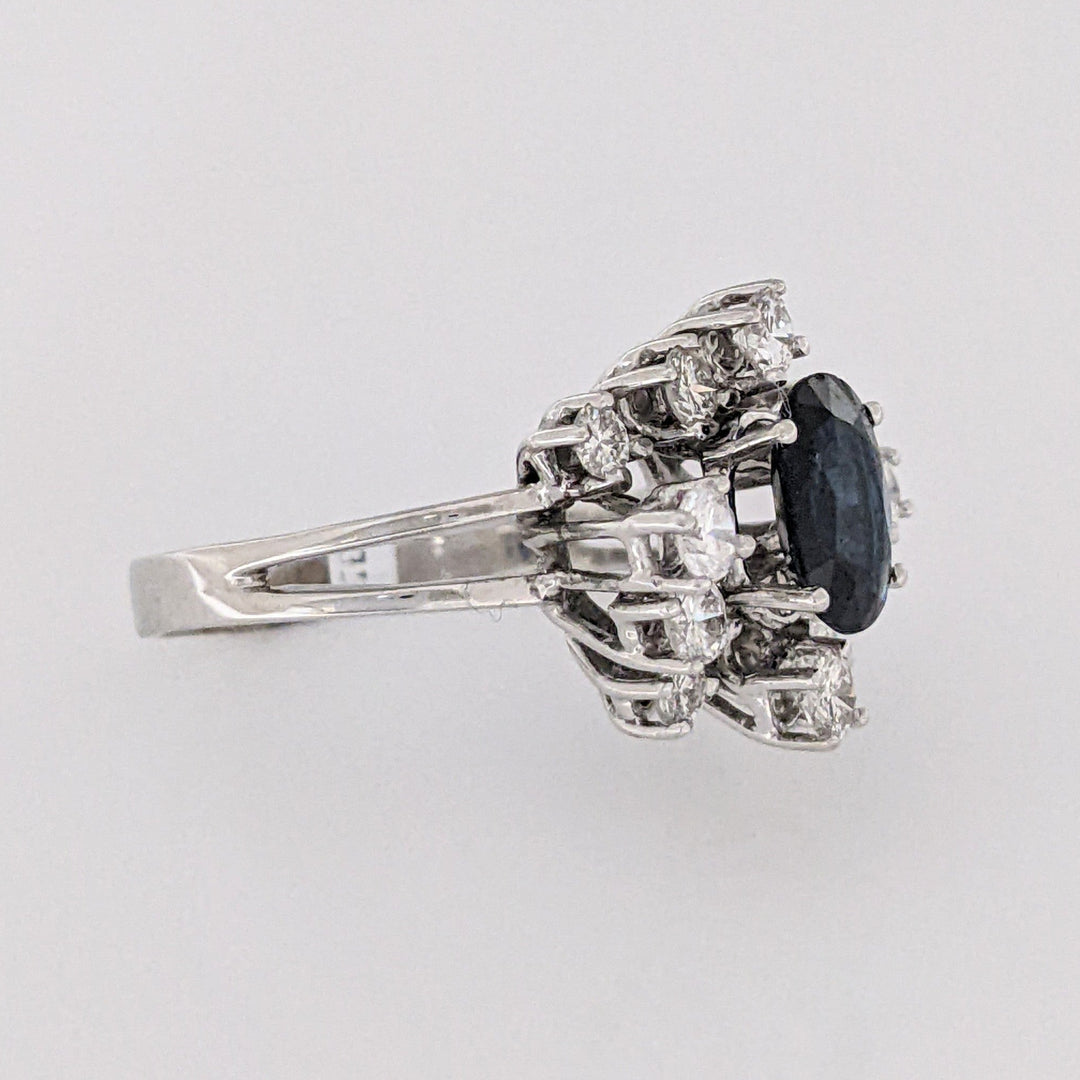 18K WHITE SAPPHIRE OVAL 6X8 WITH .76 DIAMOND TOTAL WEIGHT (12) ROUND ESTATE CLUSTER RING 4.0 GRAMS