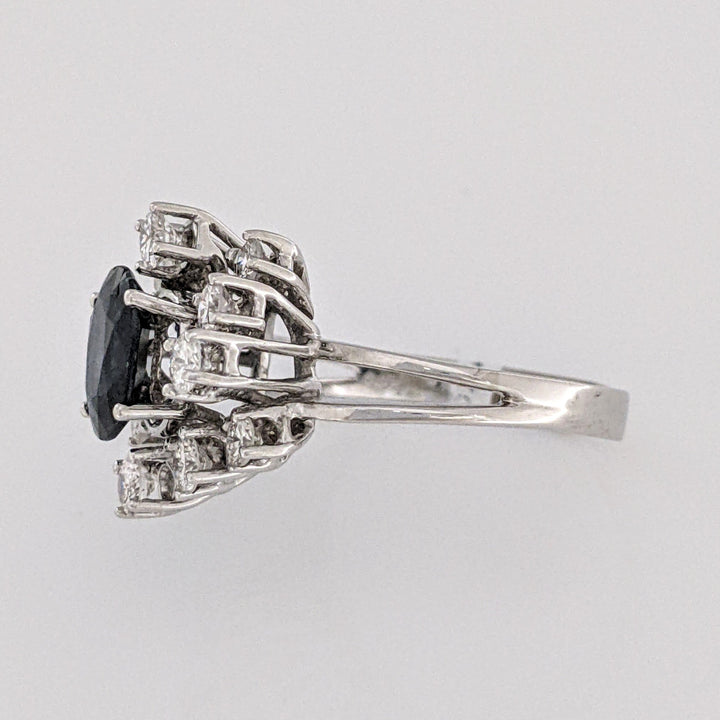 18K WHITE SAPPHIRE OVAL 6X8 WITH .76 DIAMOND TOTAL WEIGHT (12) ROUND ESTATE CLUSTER RING 4.0 GRAMS