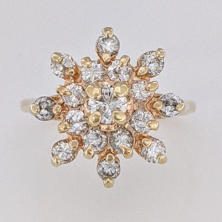 14K .81 CARAT TOTAL WEIGHT I1 H DIAMOND ROUND (17) ESTATE CLUSTER RING 4.0 GRAMS