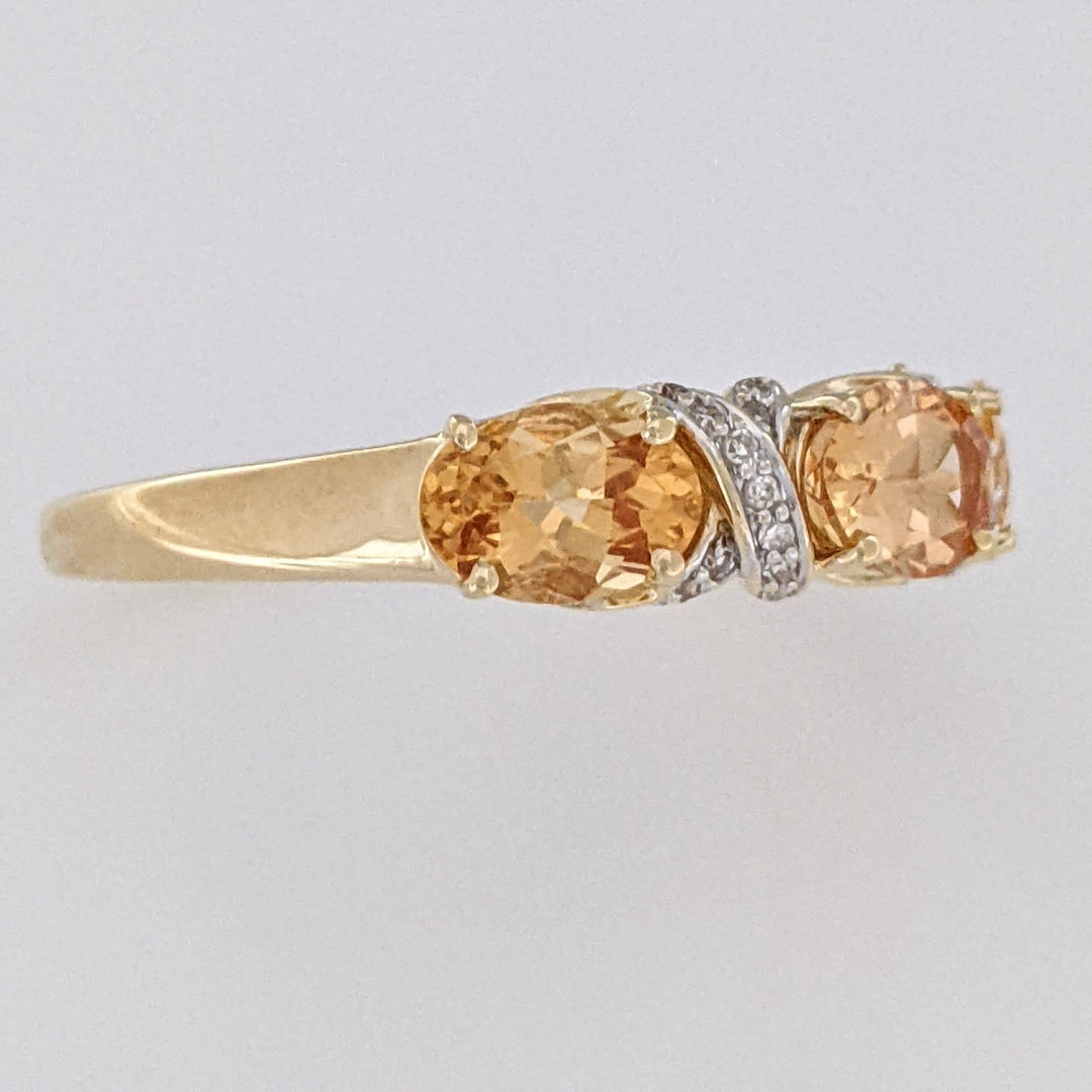 14K YELLOW TOPAZ OVAL 5X7 (3) WITH (22) MELEE ESTATE RING 4.1 GRAMS