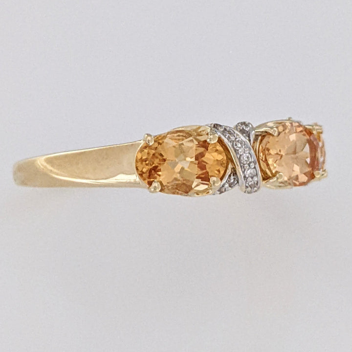 14K YELLOW TOPAZ OVAL 5X7 (3) WITH (22) MELEE ESTATE RING 4.1 GRAMS
