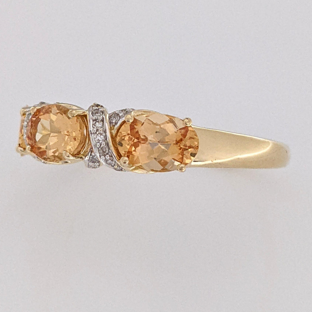 14K YELLOW TOPAZ OVAL 5X7 (3) WITH (22) MELEE ESTATE RING 4.1 GRAMS