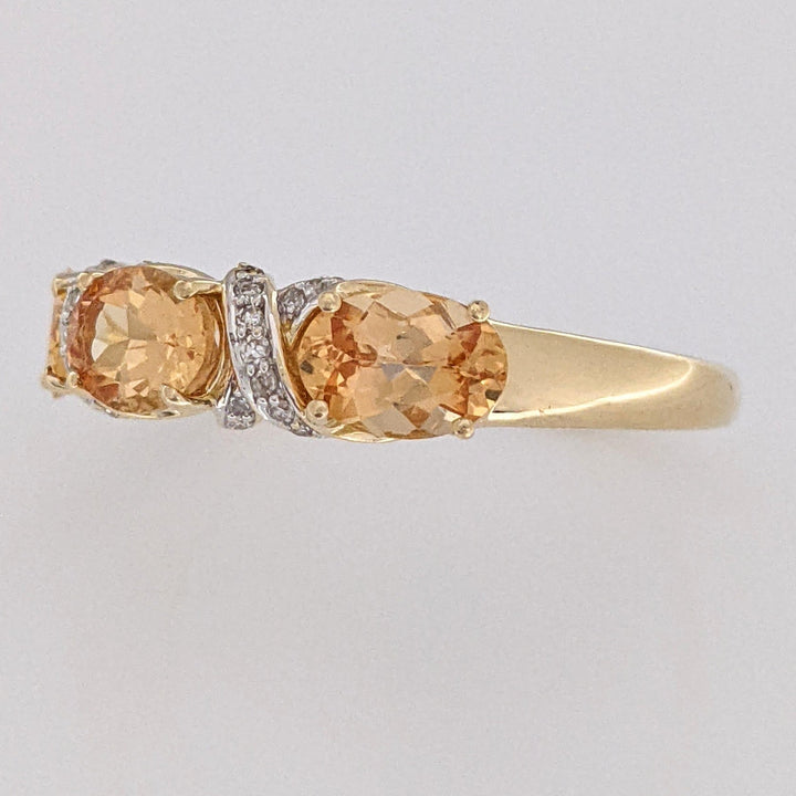 14K YELLOW TOPAZ OVAL 5X7 (3) WITH (22) MELEE ESTATE RING 4.1 GRAMS