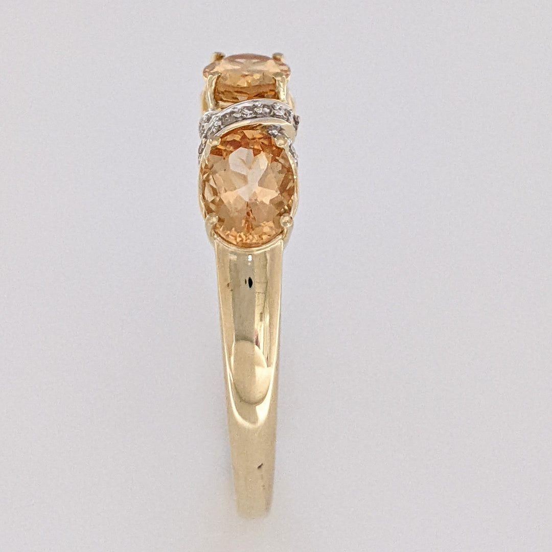 14K YELLOW TOPAZ OVAL 5X7 (3) WITH (22) MELEE ESTATE RING 4.1 GRAMS