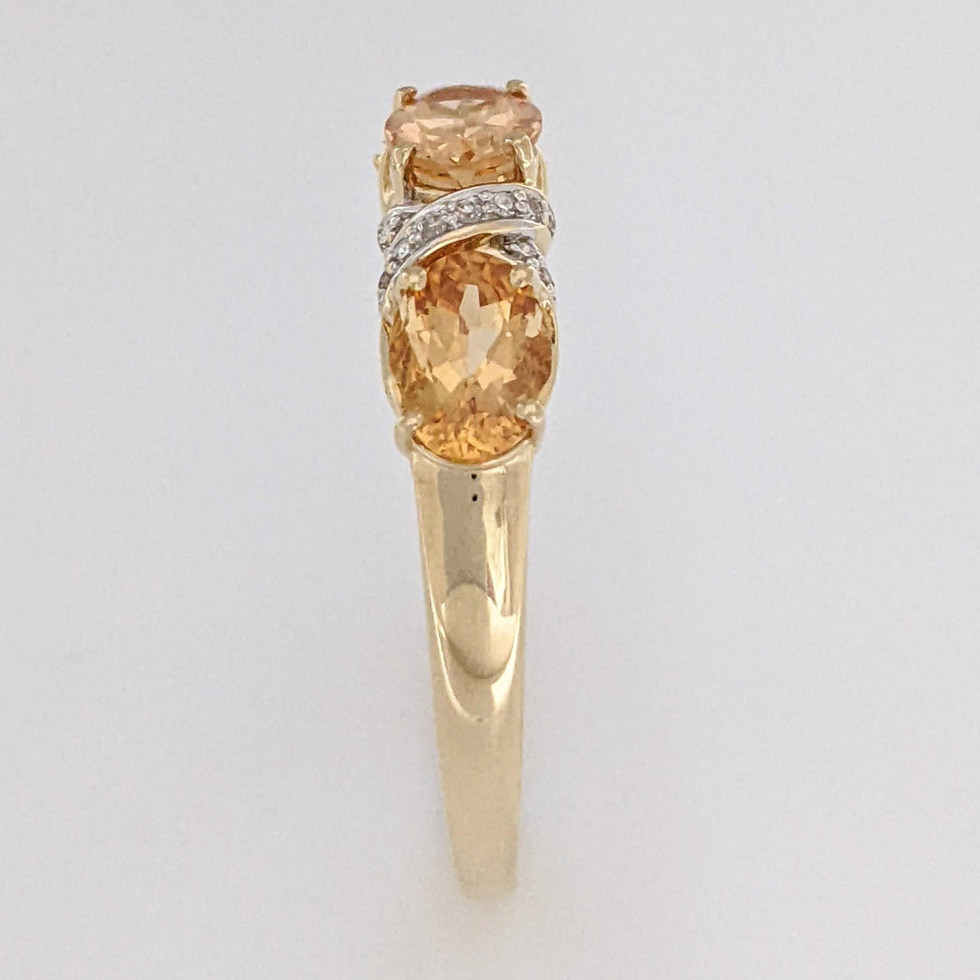 14K YELLOW TOPAZ OVAL 5X7 (3) WITH (22) MELEE ESTATE RING 4.1 GRAMS