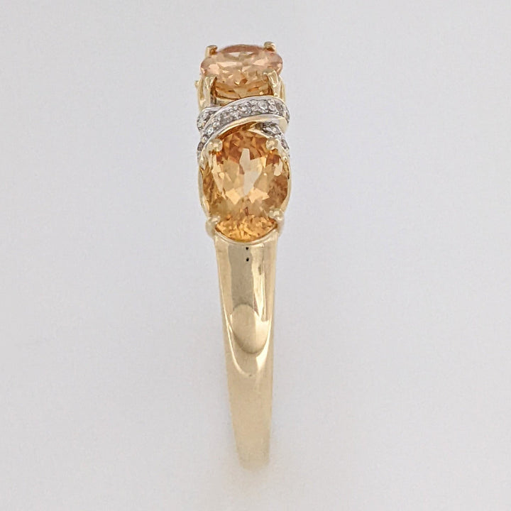 14K YELLOW TOPAZ OVAL 5X7 (3) WITH (22) MELEE ESTATE RING 4.1 GRAMS