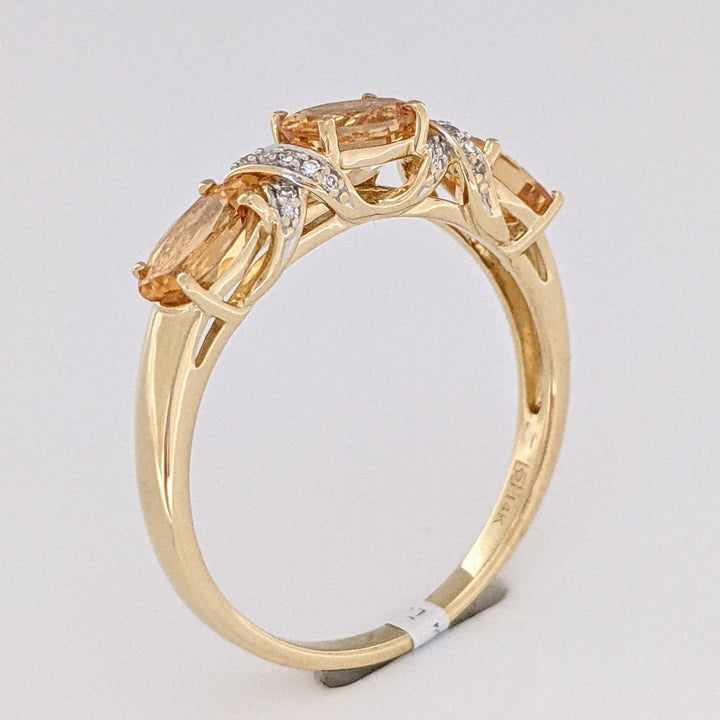 14K YELLOW TOPAZ OVAL 5X7 (3) WITH (22) MELEE ESTATE RING 4.1 GRAMS