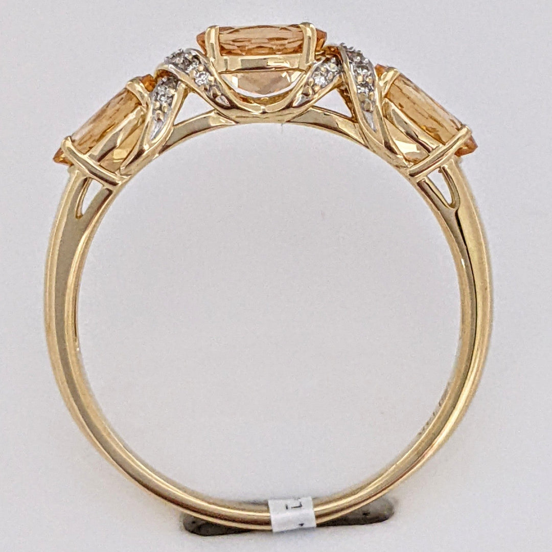 14K YELLOW TOPAZ OVAL 5X7 (3) WITH (22) MELEE ESTATE RING 4.1 GRAMS