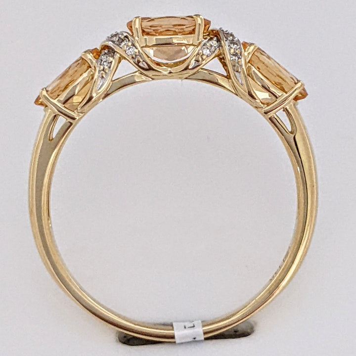 14K YELLOW TOPAZ OVAL 5X7 (3) WITH (22) MELEE ESTATE RING 4.1 GRAMS