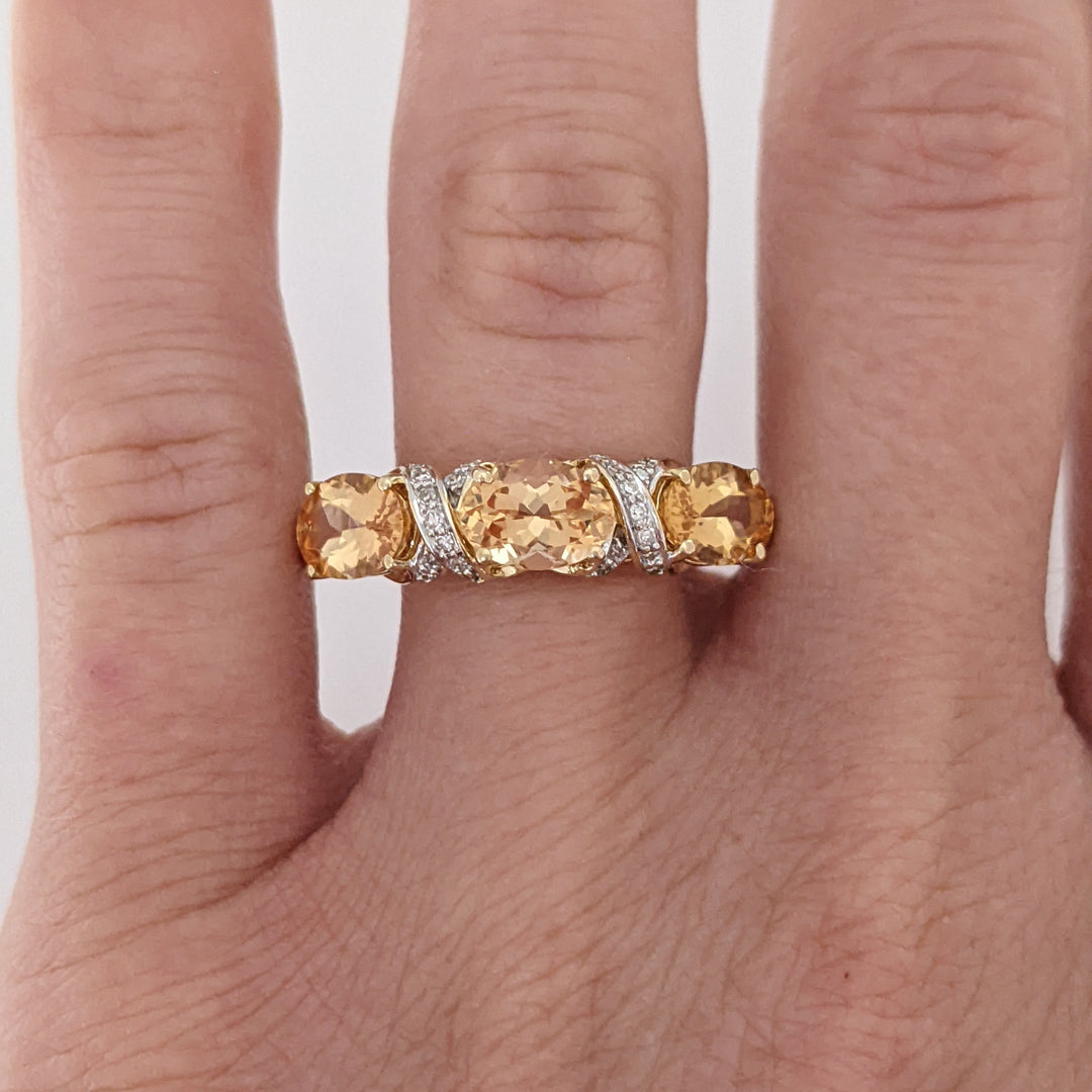 14K YELLOW TOPAZ OVAL 5X7 (3) WITH (22) MELEE ESTATE RING 4.1 GRAMS