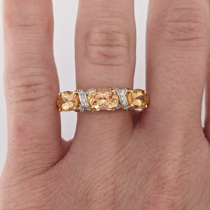 14K YELLOW TOPAZ OVAL 5X7 (3) WITH (22) MELEE ESTATE RING 4.1 GRAMS