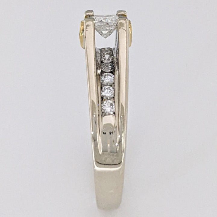 14K WHITE/24K .76 CARAT TOTAL WEIGHT I1 F DIAMOND PRINCESS CUT WITH (12) ROUND MELEE ESTATE RING 7.2G