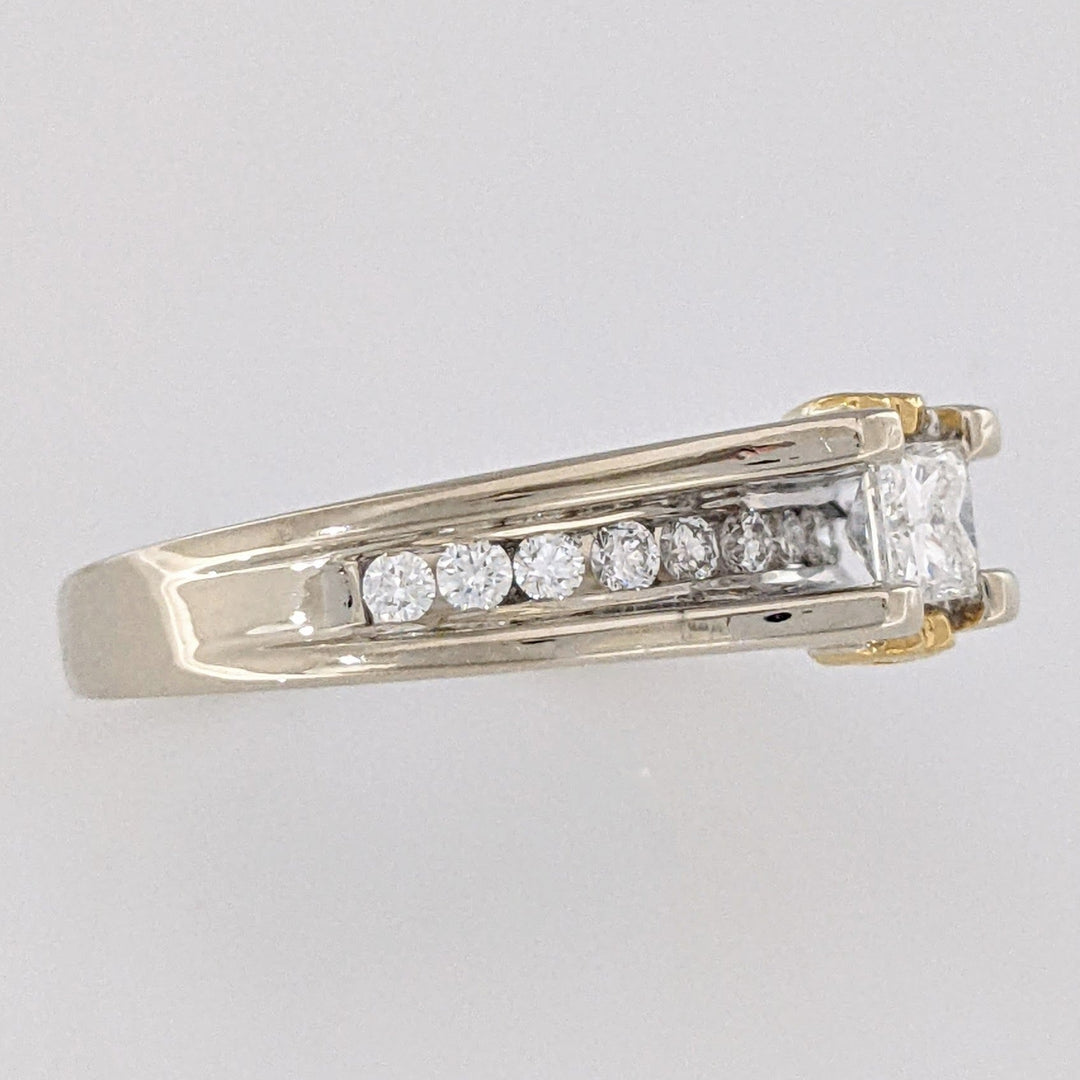 14K WHITE/24K .76 CARAT TOTAL WEIGHT I1 F DIAMOND PRINCESS CUT WITH (12) ROUND MELEE ESTATE RING 7.2G