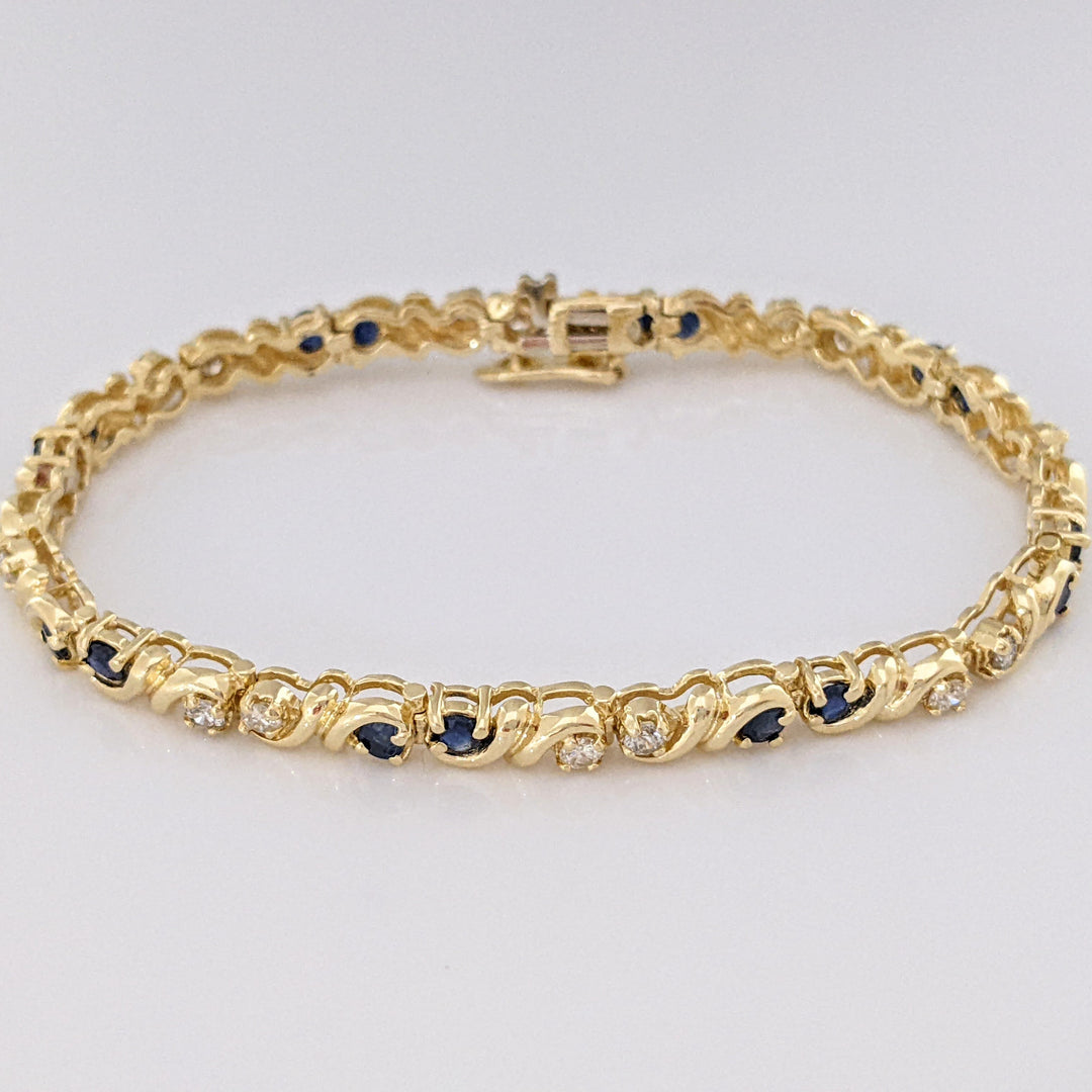 14K SAPPHIRE ROUND (16) 2.5MM WITH .48 DIAMOND TOTAL WEIGHT (16) ROUND ESTATE BRACELET 12.3 GRAMS