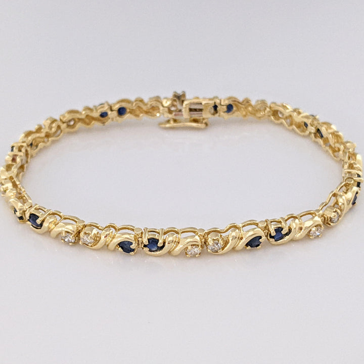 14K SAPPHIRE ROUND (16) 2.5MM WITH .48 DIAMOND TOTAL WEIGHT (16) ROUND ESTATE BRACELET 12.3 GRAMS