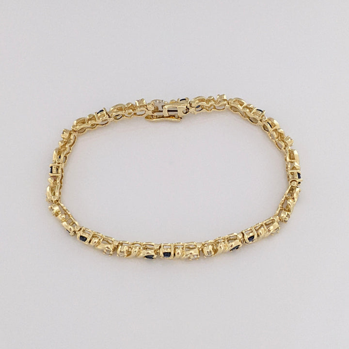 14K SAPPHIRE ROUND (16) 2.5MM WITH .48 DIAMOND TOTAL WEIGHT (16) ROUND ESTATE BRACELET 12.3 GRAMS