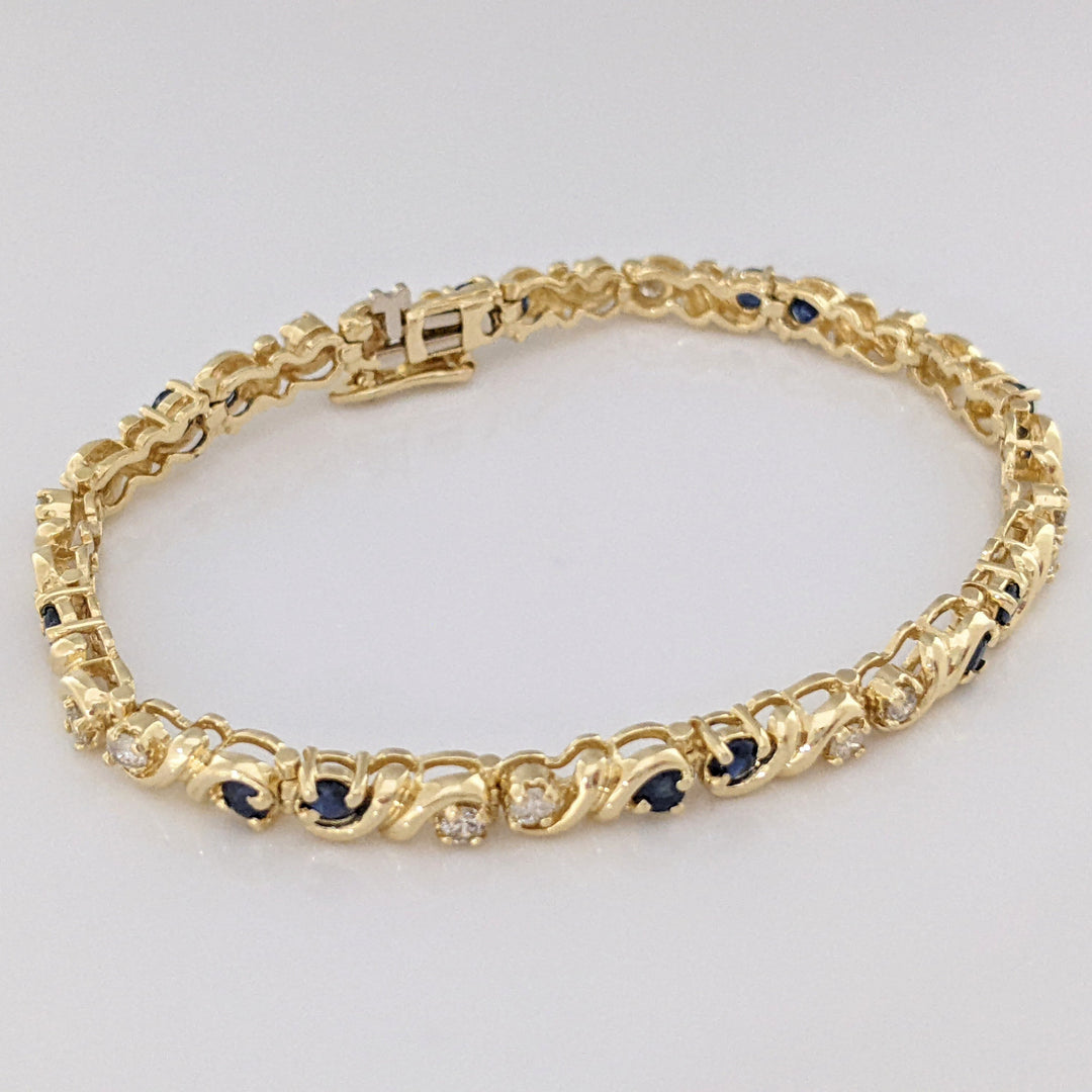 14K SAPPHIRE ROUND (16) 2.5MM WITH .48 DIAMOND TOTAL WEIGHT (16) ROUND ESTATE BRACELET 12.3 GRAMS