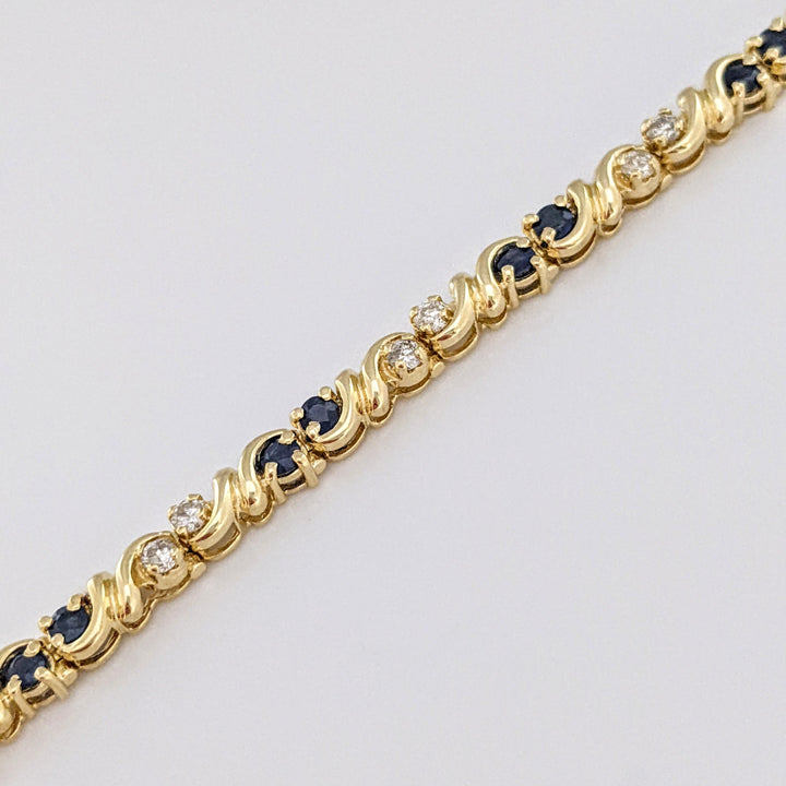 14K SAPPHIRE ROUND (16) 2.5MM WITH .48 DIAMOND TOTAL WEIGHT (16) ROUND ESTATE BRACELET 12.3 GRAMS
