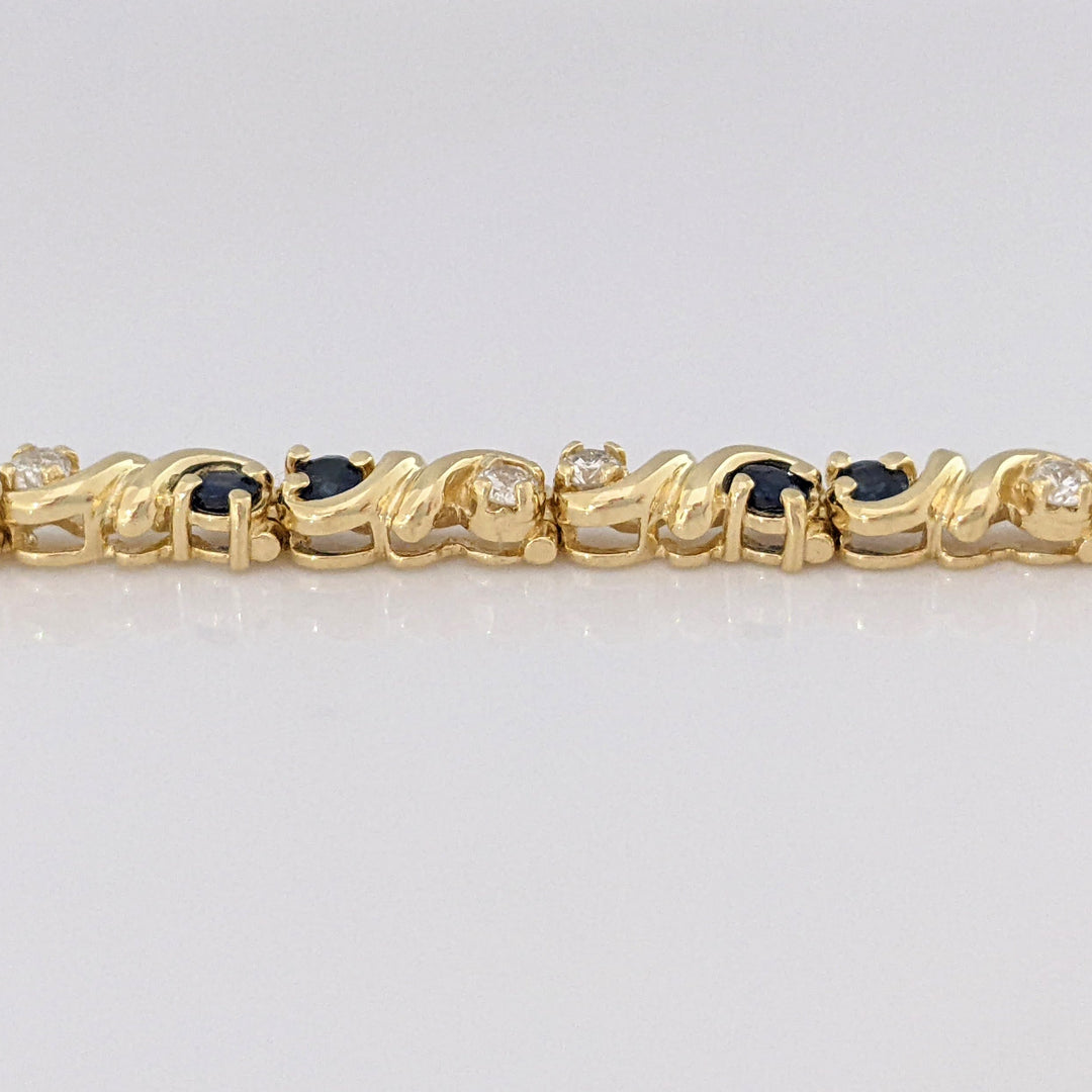 14K SAPPHIRE ROUND (16) 2.5MM WITH .48 DIAMOND TOTAL WEIGHT (16) ROUND ESTATE BRACELET 12.3 GRAMS