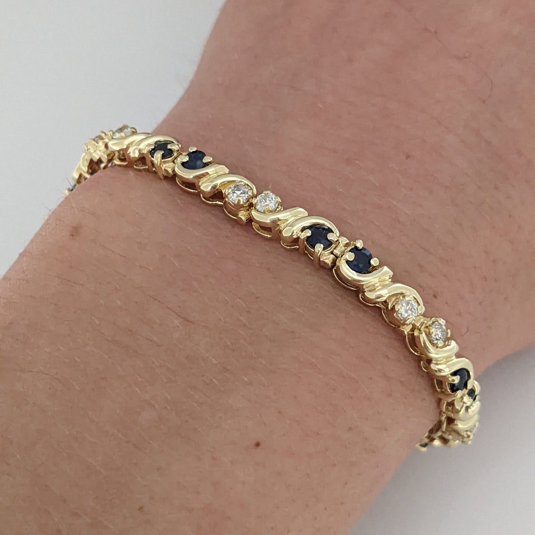 14K SAPPHIRE ROUND (16) 2.5MM WITH .48 DIAMOND TOTAL WEIGHT (16) ROUND ESTATE BRACELET 12.3 GRAMS