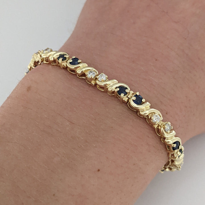 14K SAPPHIRE ROUND (16) 2.5MM WITH .48 DIAMOND TOTAL WEIGHT (16) ROUND ESTATE BRACELET 12.3 GRAMS